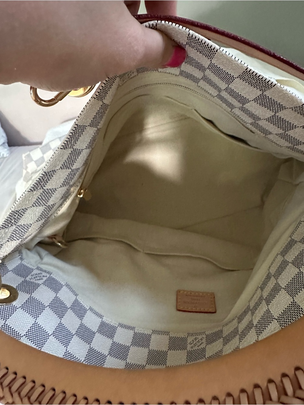 Designer-Inspired Checkered Artsy style canvas tote Bag with leather strap - Picture 3 of 4